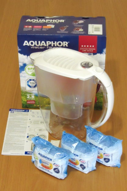 Aquaphor Amethyst caraffa filtrante / brocca per Acqua Potabile con 3 Cartuccia Originale B25 Maxfor.  Colore: Bianco