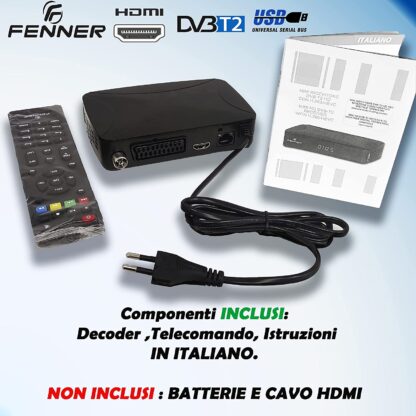 Decoder DVB-T2 HD 1080p SINTONIZZAZIONE AUTOMATICA Digitale terrestre Nuova Generazione HDMI HEVC Main 10 Bit H265