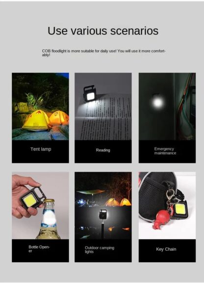 Mini LED Portable Keychain Flashlight Multifunction COB