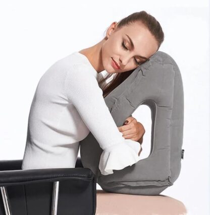 ProMarket Inflatable Travel Pillow - portable headrest cushion chin support pillow for airplane car office rest nap