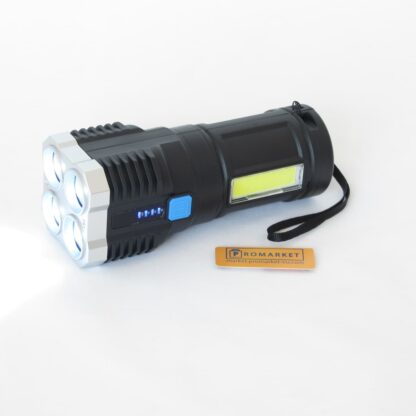 ProMarket High Power 4 Lamp Tactical LED Camping Torch With COB Side Light - Rechargeable Portable Hand Lantern 4 Lighting Mode