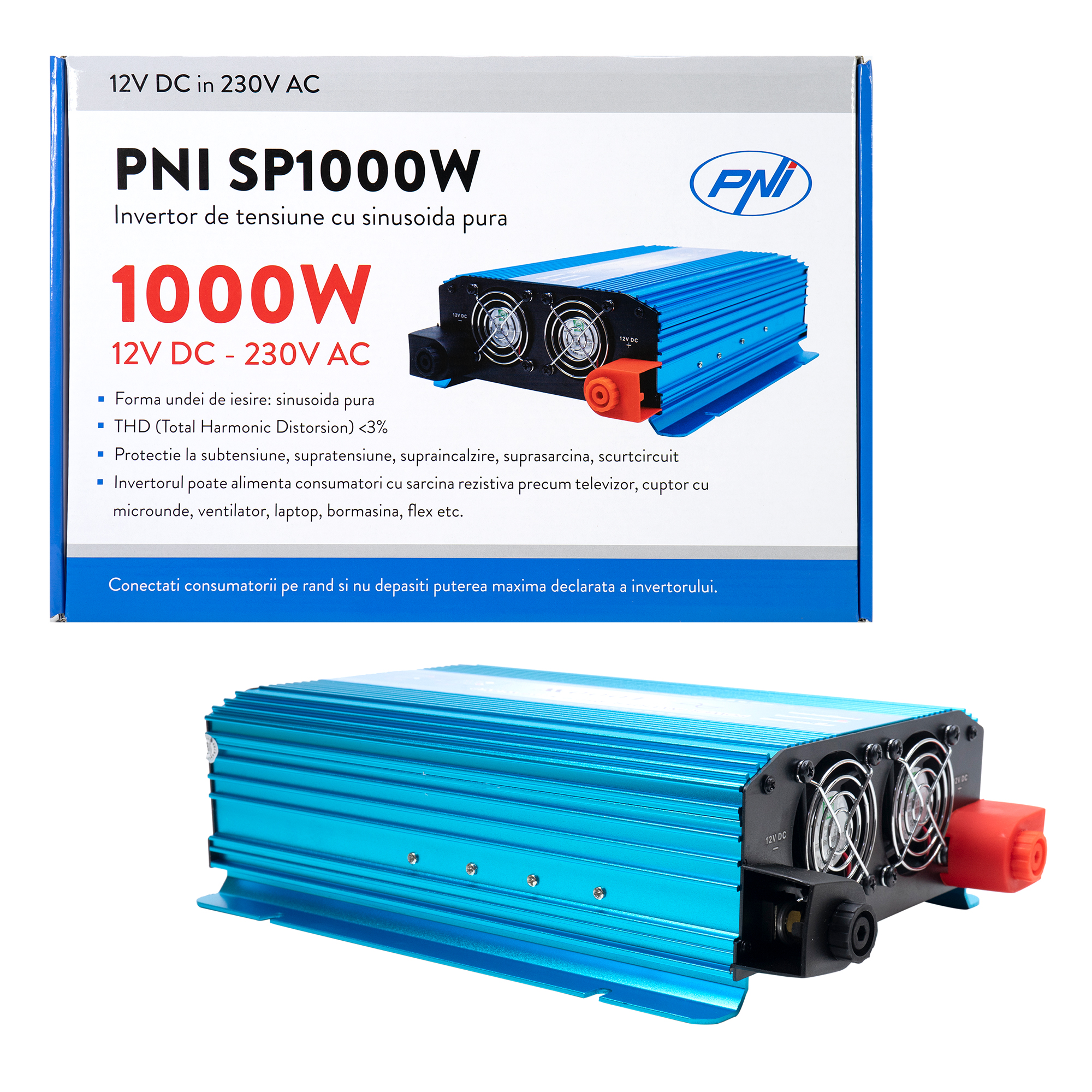 PNI SP1000W voltage inverter with pure sine wave
