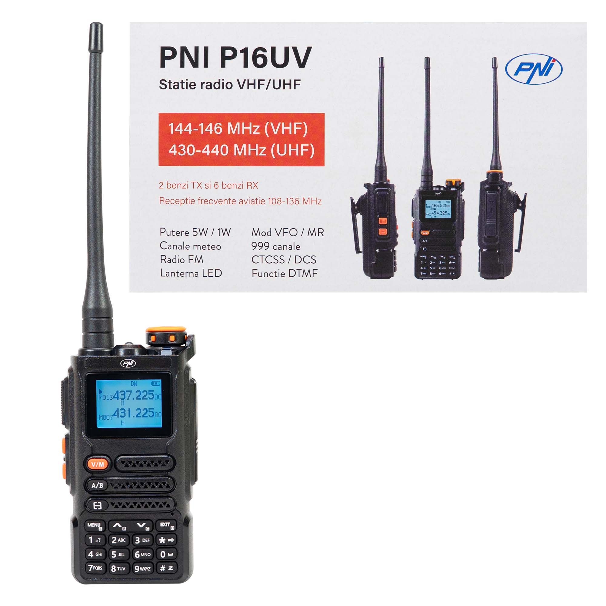 Portable VHF/UHF radio station PNI P16UV 999 channels