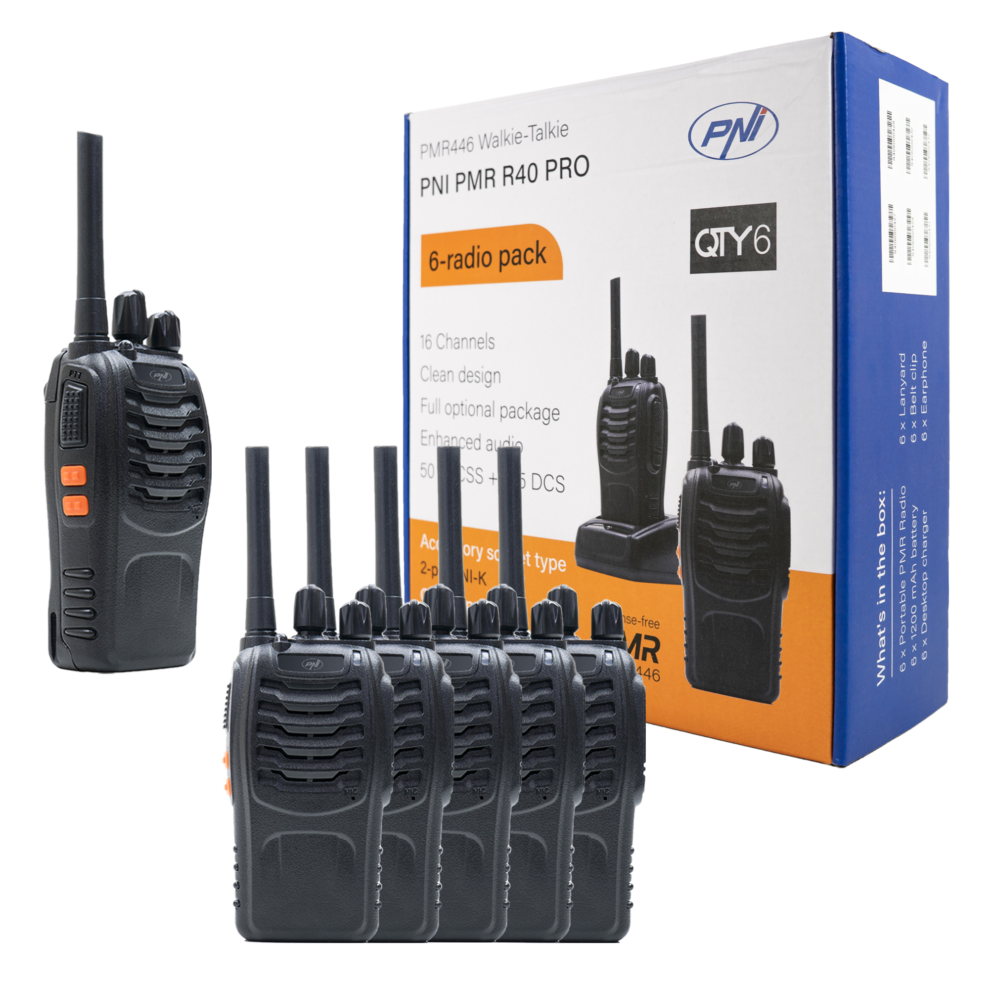 Kit of 6 portable radio stations PNI PMR R40 PRO batteries