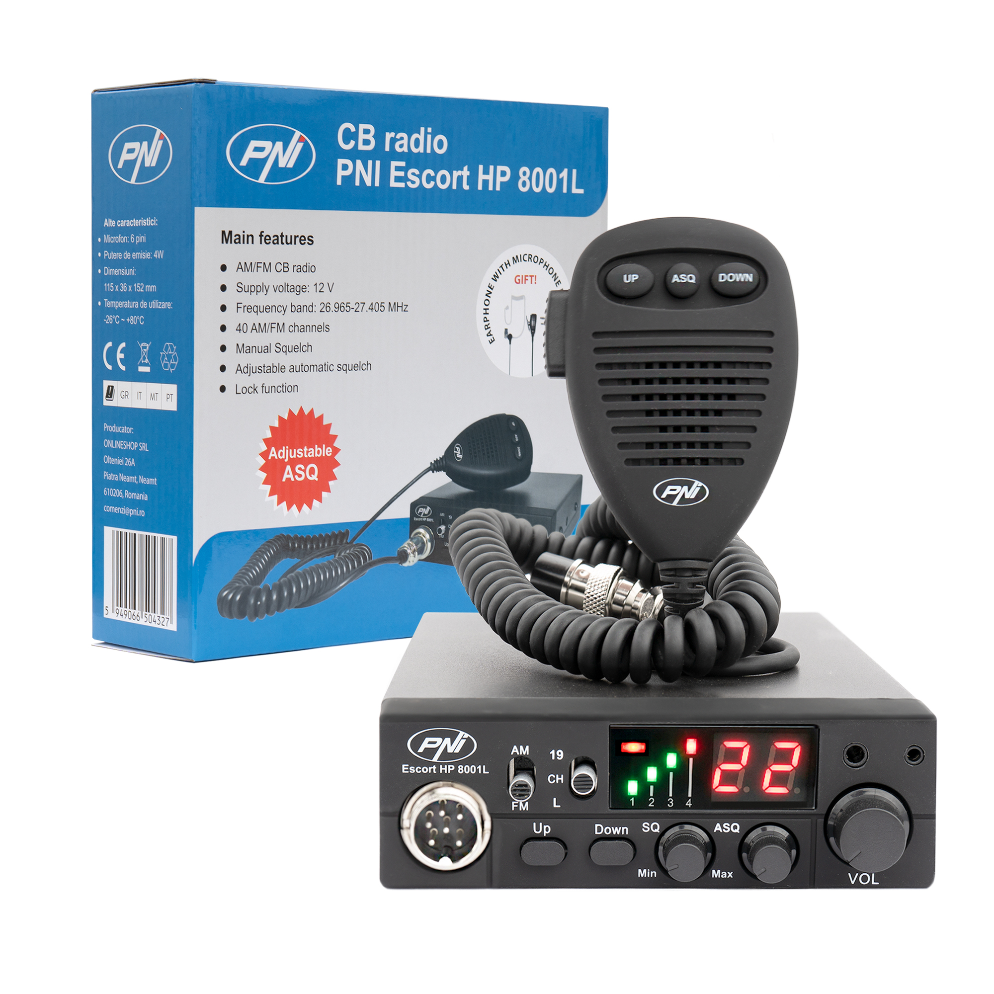 CB PNI Escort radio station HP 8001L ASQ includes HS81L headset