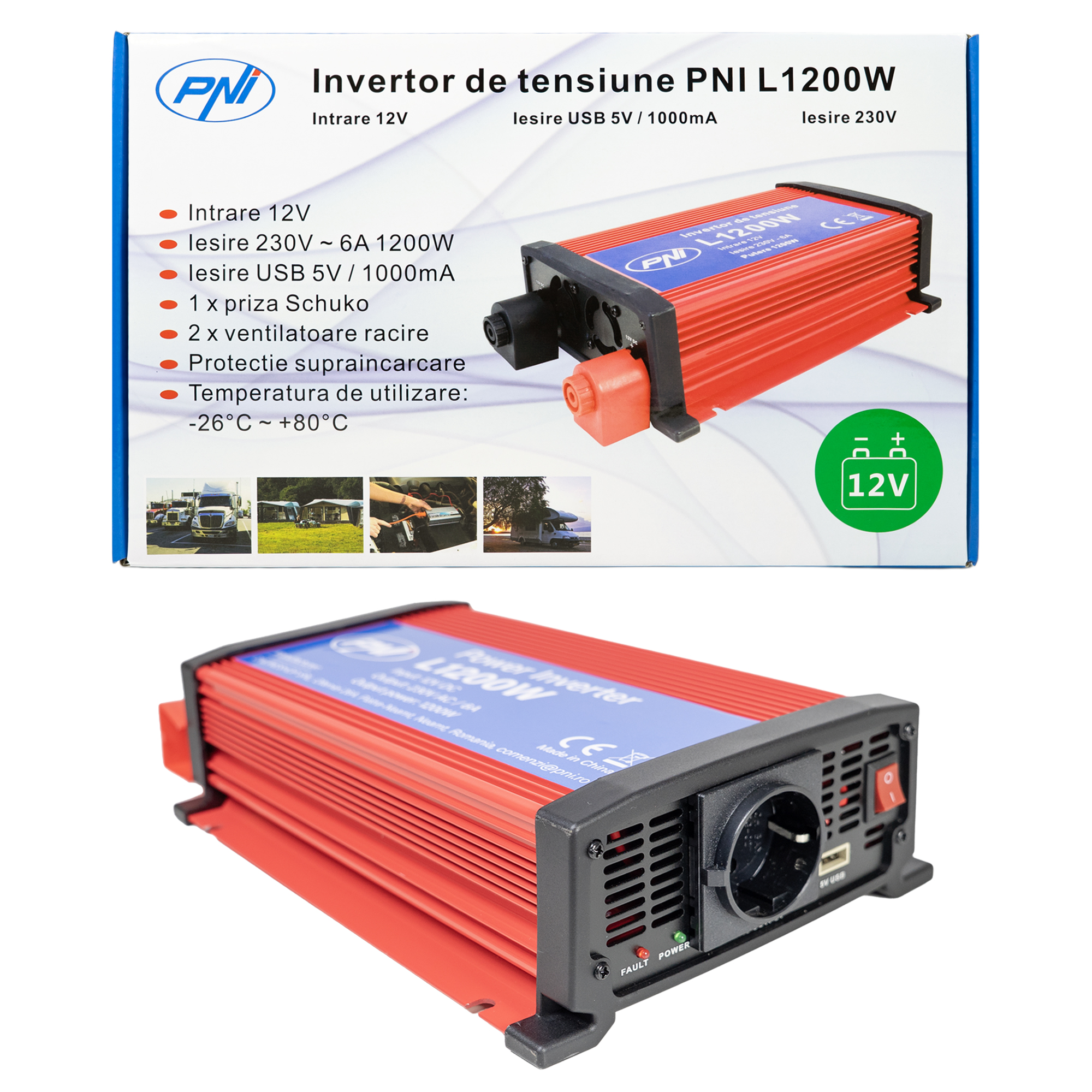 PNI voltage inverter L1200W power supply 12V 230V output