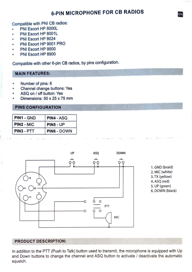 Microphone-6-pin-for-CB-radio-Diagram_r 6-pin microphone for PNI Escort HP 8000L / 8001L / 8024/9001 PRO / 9500/8900 and similar CB radios