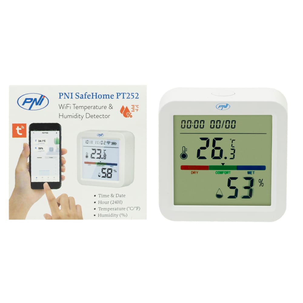 Smart temperature and humidity sensor PNI SafeHome PT252 WiFi PNI Smart/Tuya Smart mobile application